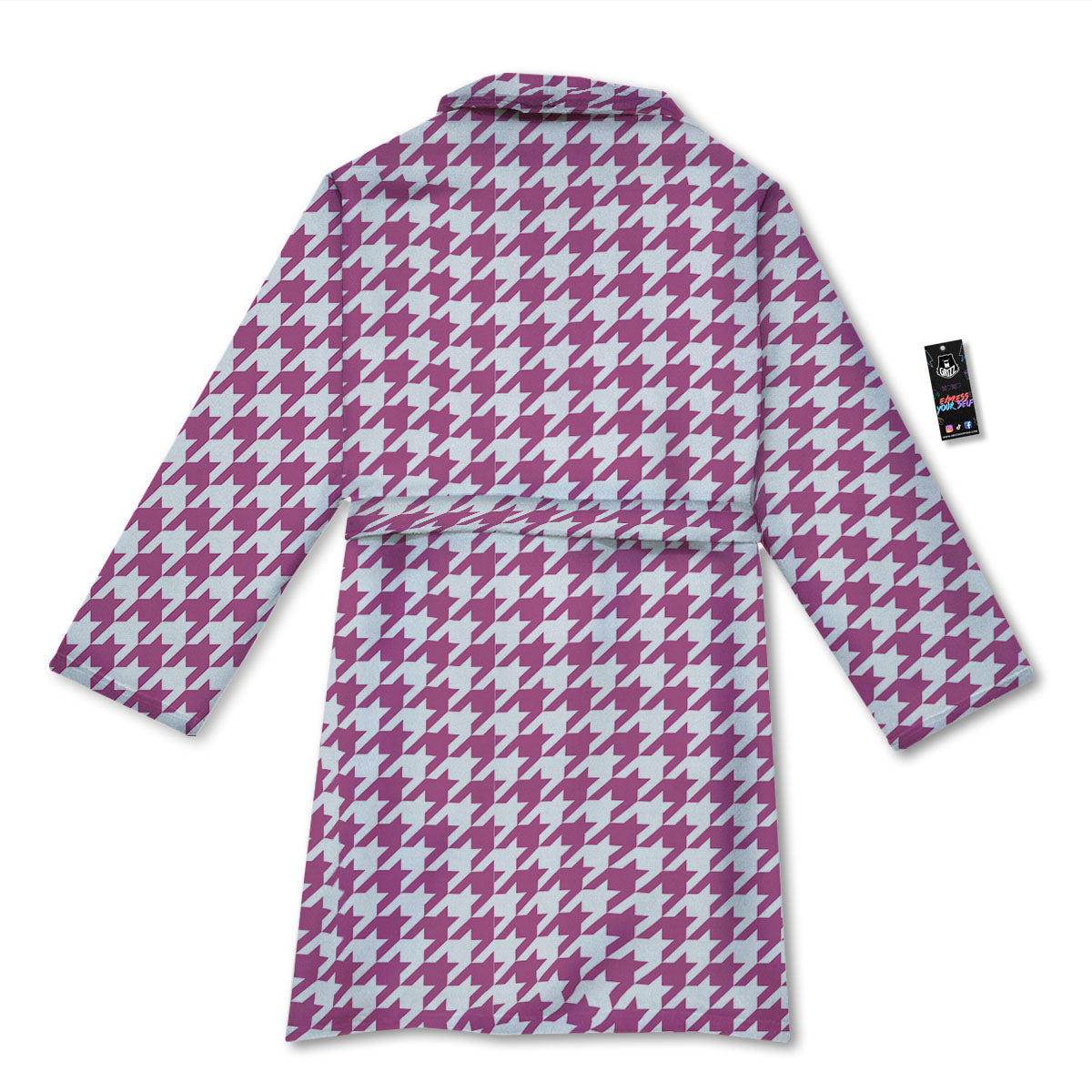 Houndstooth Pink Print Pattern Bathrobe-grizzshop