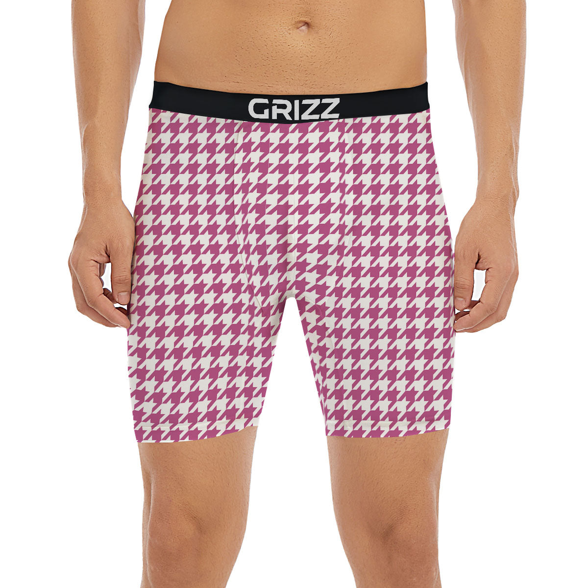 Houndstooth Pink Print Pattern Boxer Briefs-grizzshop