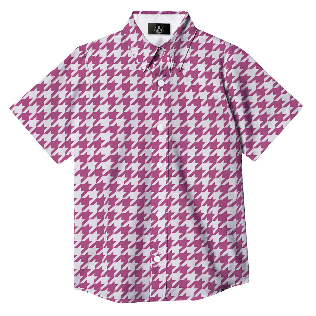 Houndstooth Pink Print Pattern Button Up Shirt-grizzshop
