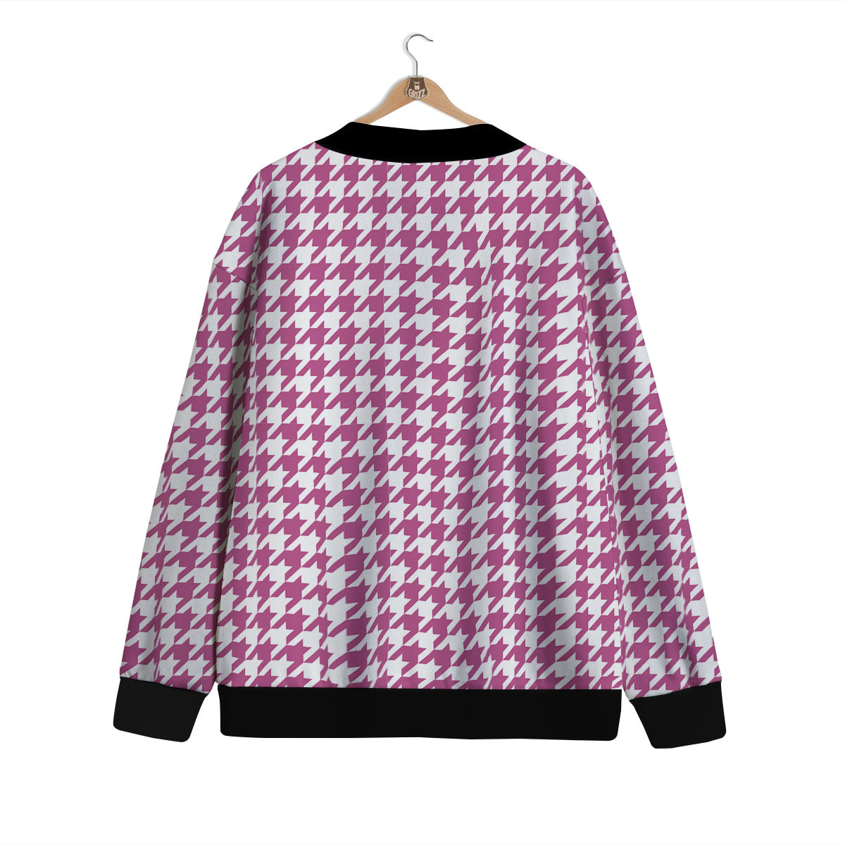 Houndstooth Pink Print Pattern Cardigan-grizzshop