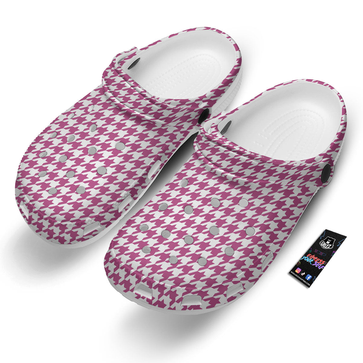 Houndstooth Pink Print Pattern Clog-grizzshop