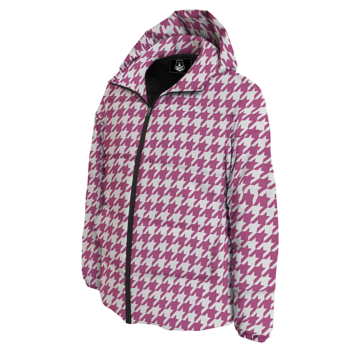 Houndstooth Pink Print Pattern Down Jacket-grizzshop