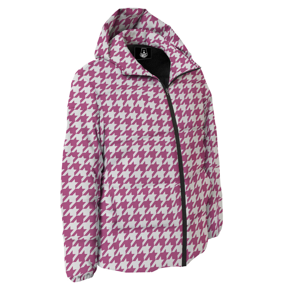 Houndstooth Pink Print Pattern Down Jacket-grizzshop