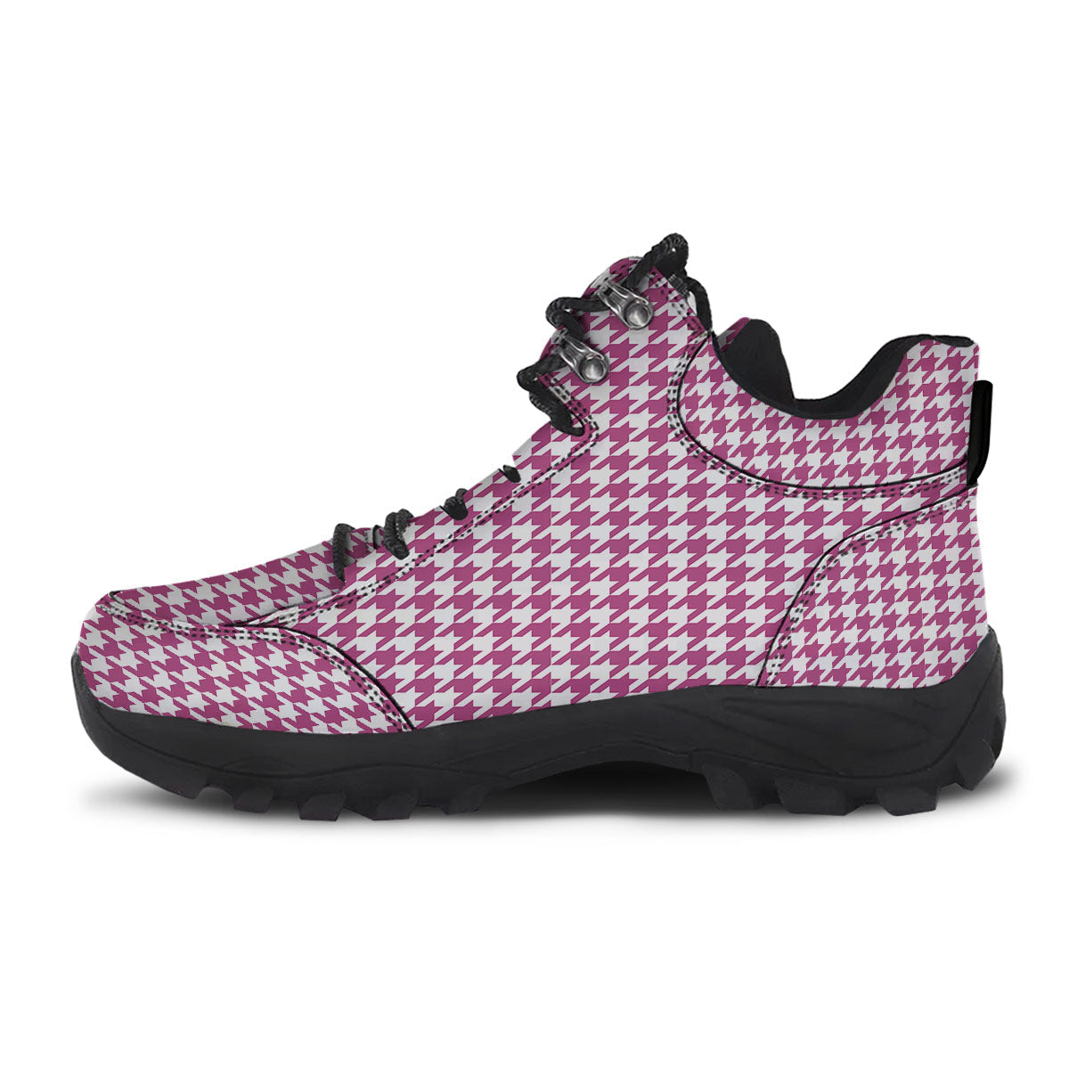 Houndstooth Pink Print Pattern Hiking Shoes-grizzshop