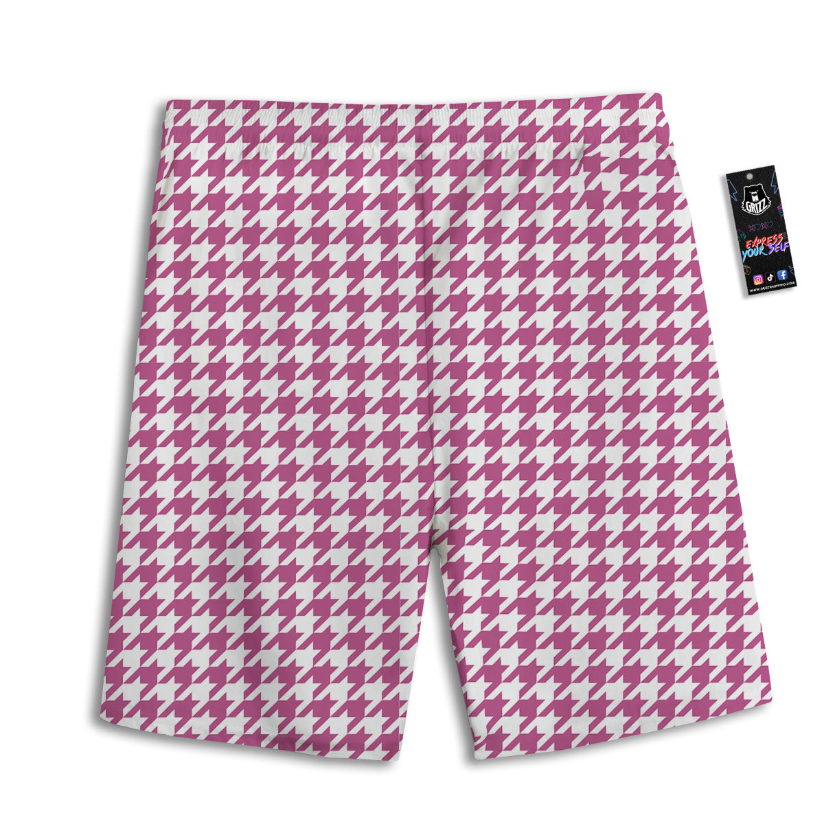 Houndstooth Pink Print Pattern Men's Athletic Shorts