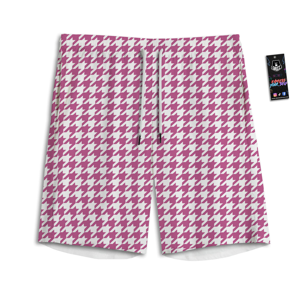 Houndstooth Pink Print Pattern Men's Athletic Shorts