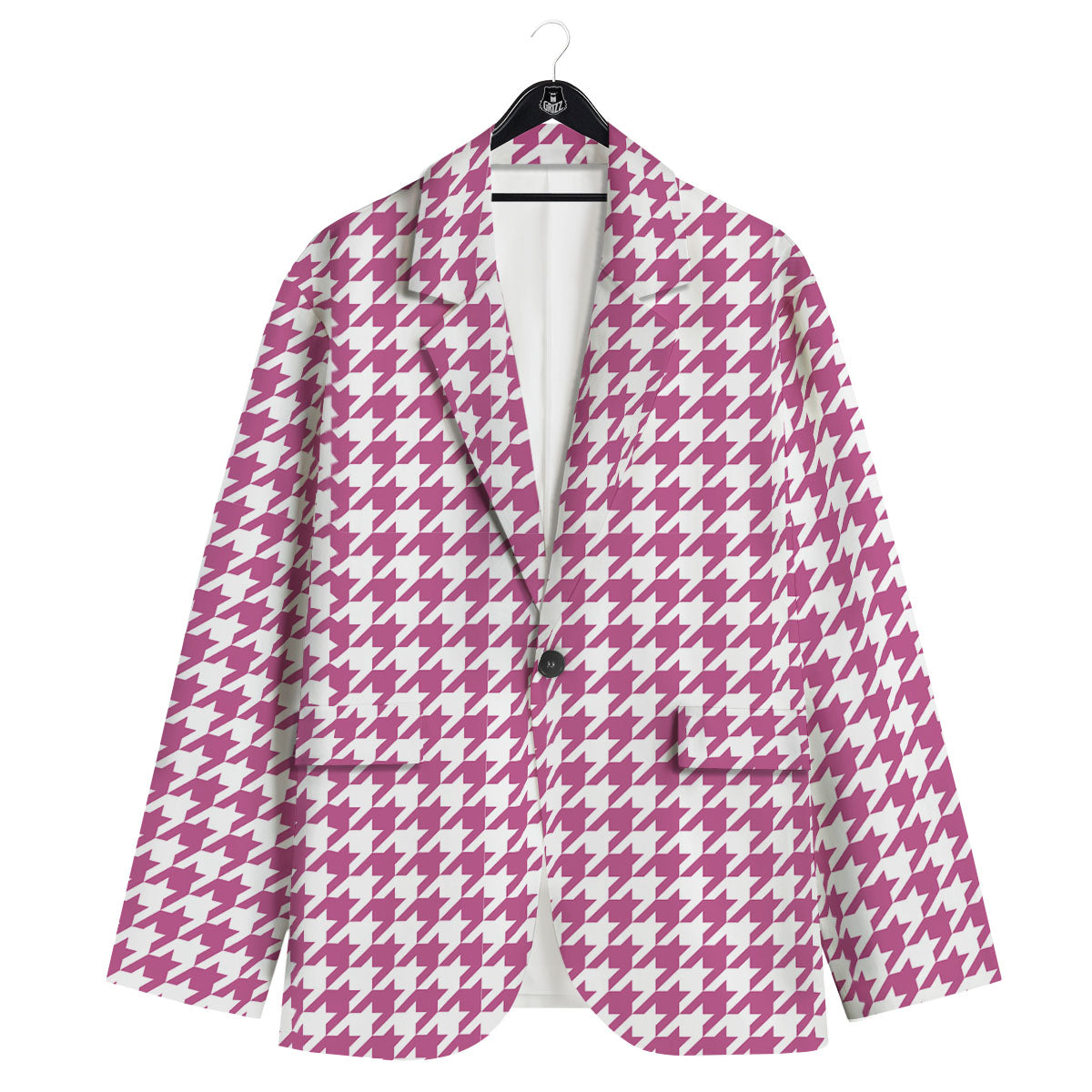 Houndstooth Pink Print Pattern Men's Sport Coat-grizzshop