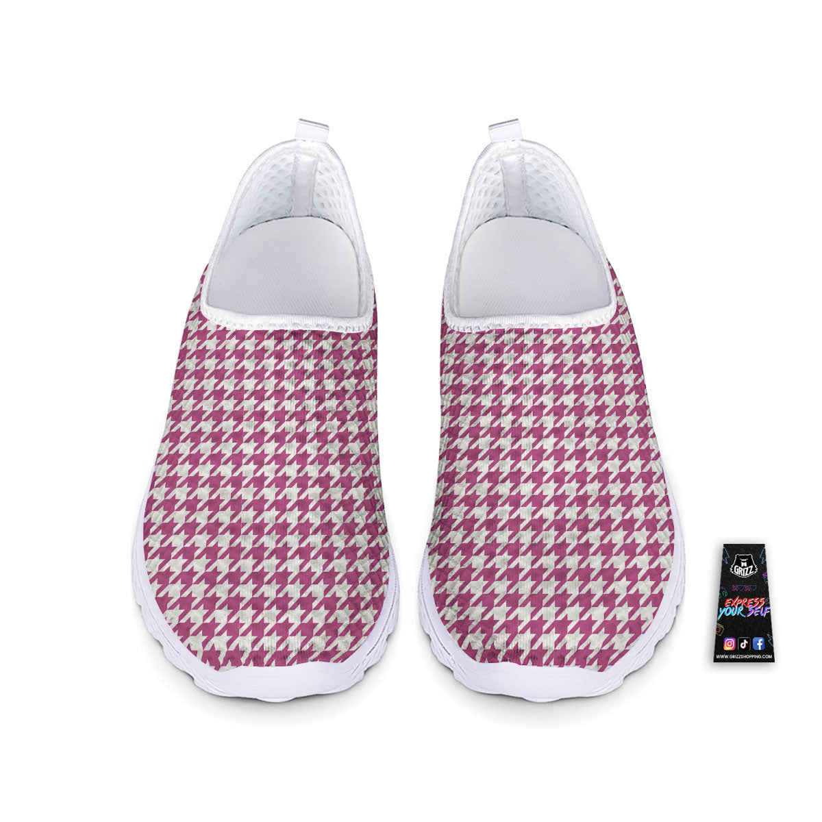 Houndstooth Pink Print Pattern Nurse Shoes-grizzshop