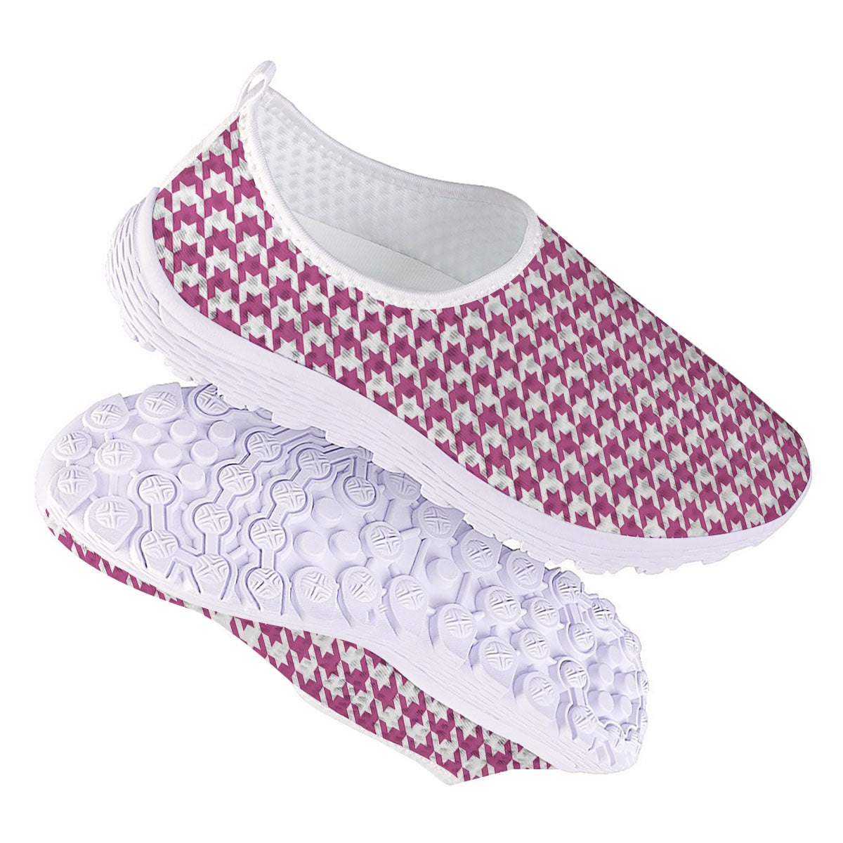 Houndstooth Pink Print Pattern Nurse Shoes-grizzshop