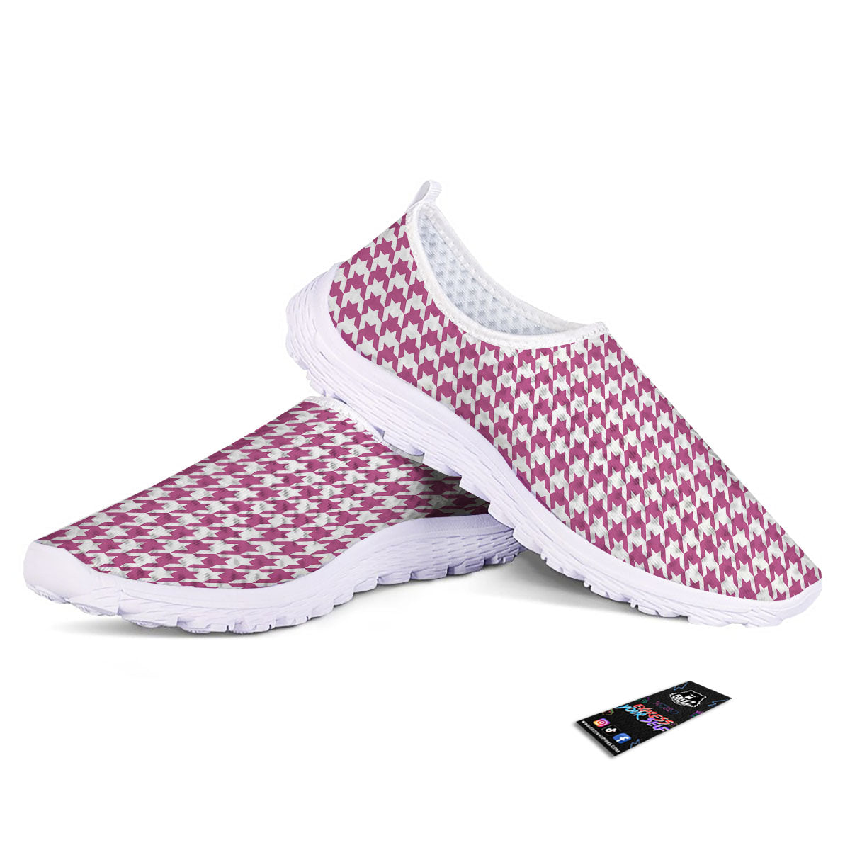 Houndstooth Pink Print Pattern Nurse Shoes-grizzshop