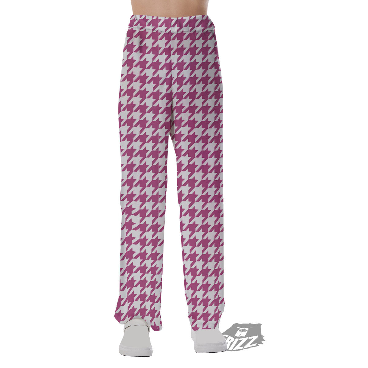 Houndstooth Pink Print Pattern Pajama Pants-grizzshop