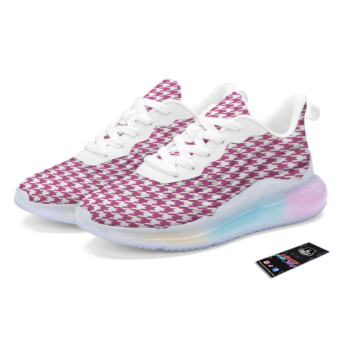 Houndstooth Pink Print Pattern Running Sneakers-grizzshop