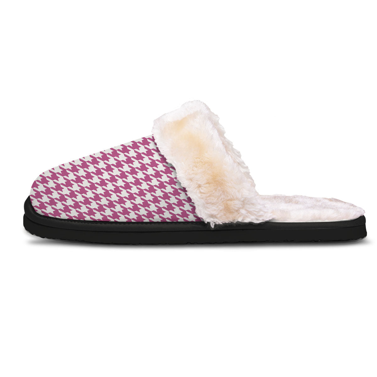 Houndstooth Pink Print Pattern Slippers-grizzshop