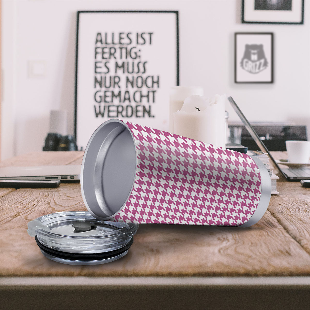 Houndstooth Pink Print Pattern Tumbler-grizzshop