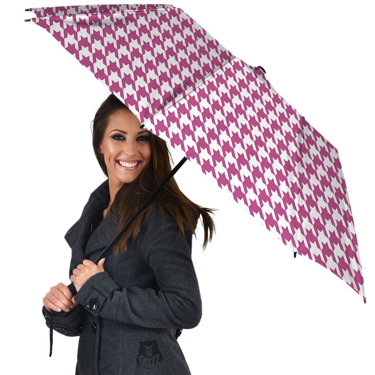 Houndstooth Pink Print Pattern Umbrella-grizzshop