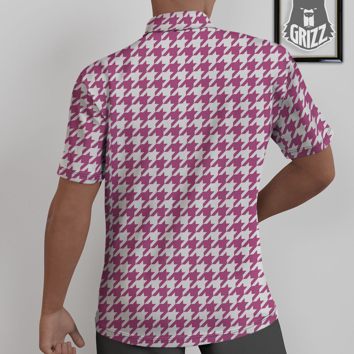 Houndstooth Pink Print Pattern Untucked Shirts-grizzshop