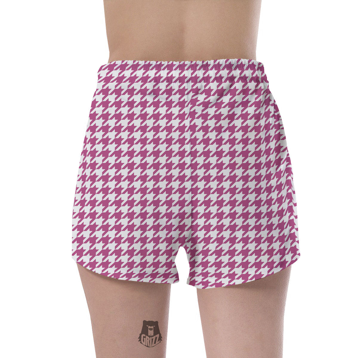 Houndstooth Pink Print Pattern Women's Shorts-grizzshop