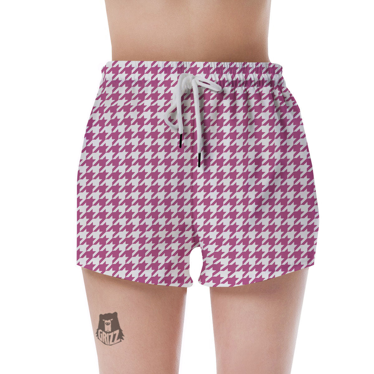 Houndstooth Pink Print Pattern Women's Shorts-grizzshop