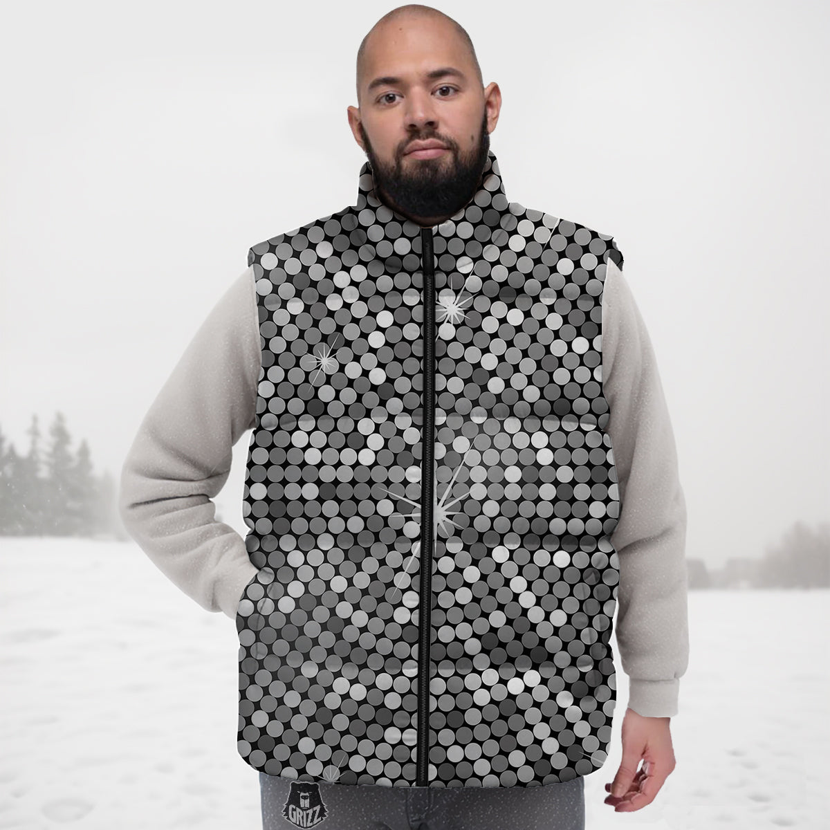 Houndstooth Print Pattern Down Vest