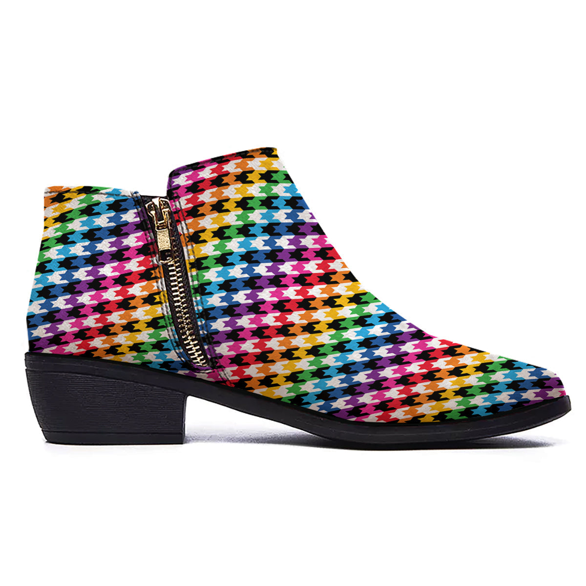 Houndstooth Rainbow Pride Print Pattern Ankle Boots-grizzshop