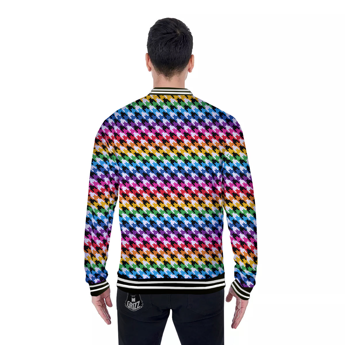 Houndstooth Rainbow Pride Print Pattern Baseball Jacket-grizzshop