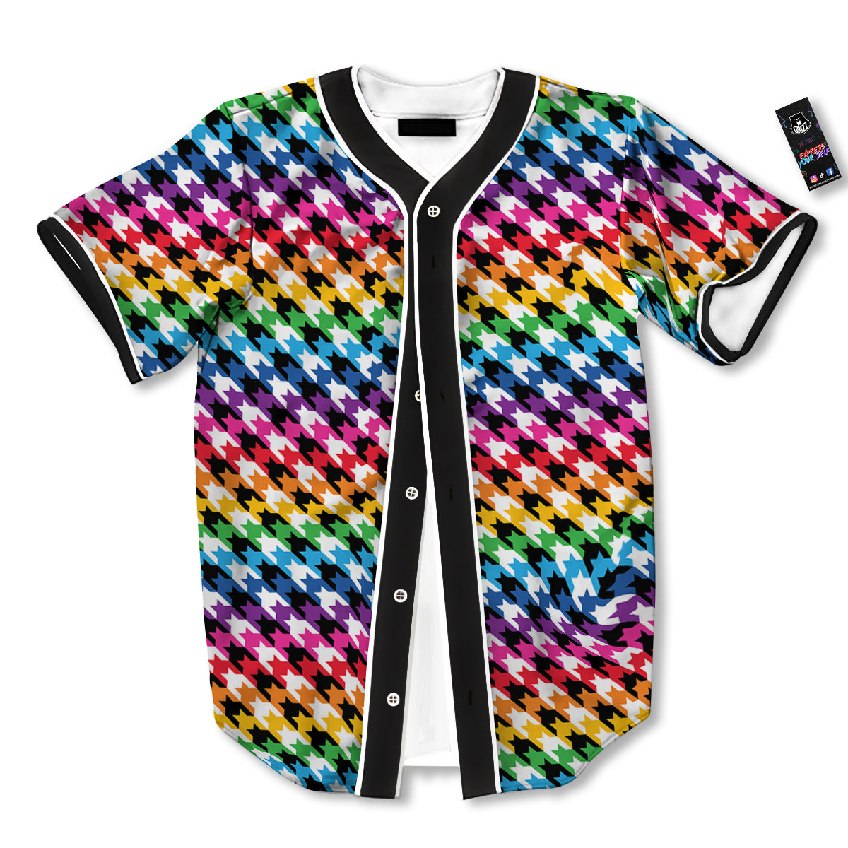 Houndstooth Rainbow Pride Print Pattern Baseball Jersey-grizzshop