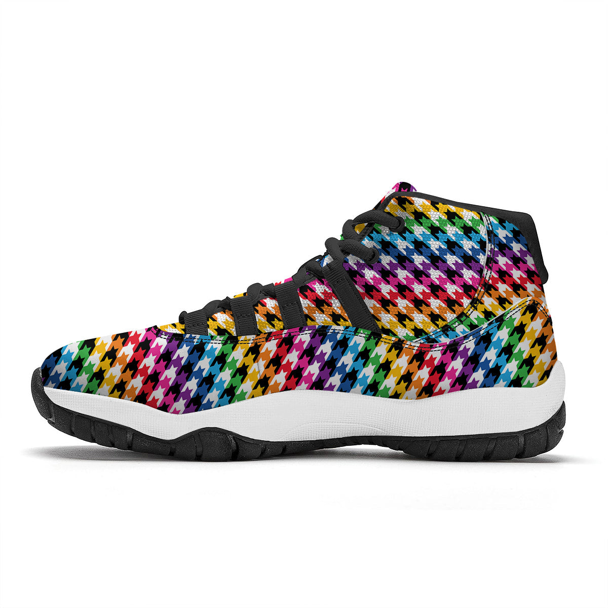 Houndstooth Rainbow Pride Print Pattern Black Bball Shoes-grizzshop