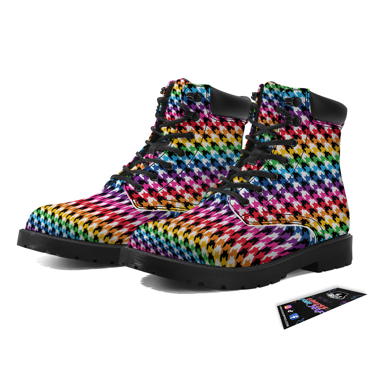 Houndstooth Rainbow Pride Print Pattern Boots-grizzshop