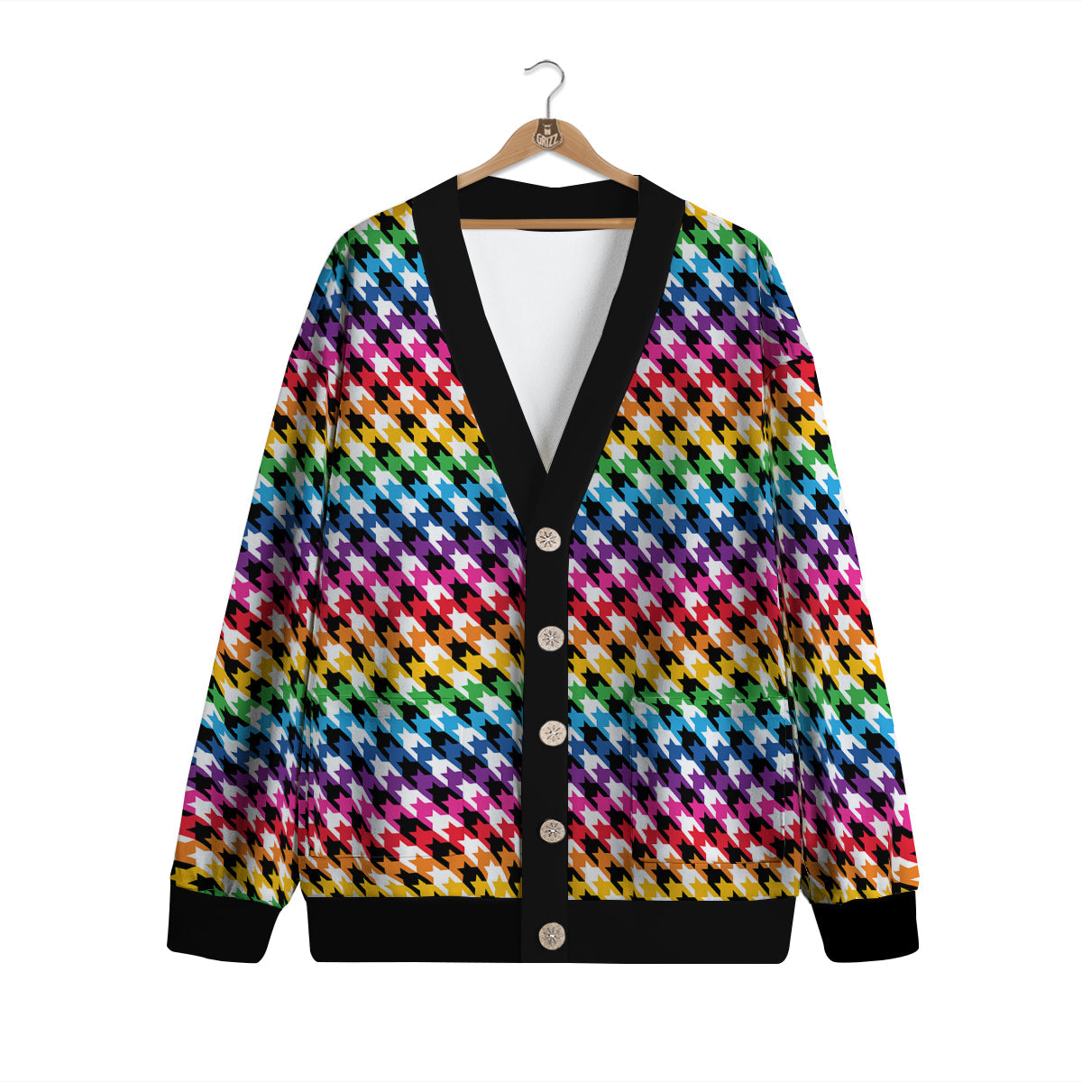 Houndstooth Rainbow Pride Print Pattern Cardigan-grizzshop