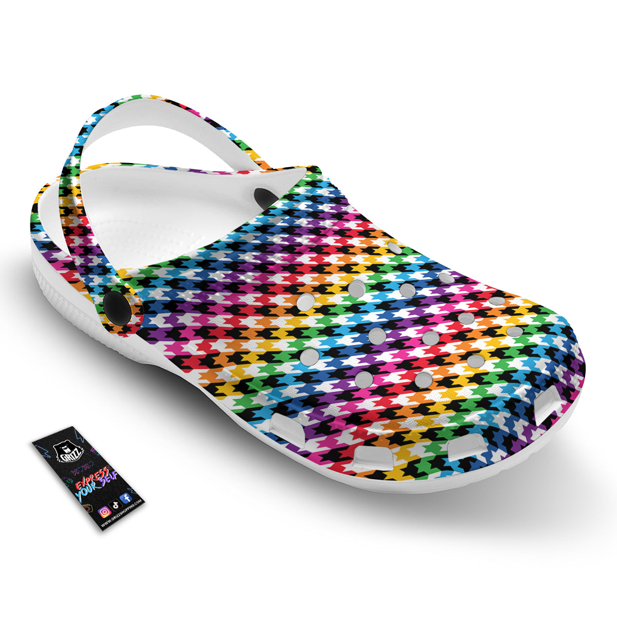 Houndstooth Rainbow Pride Print Pattern Clog-grizzshop