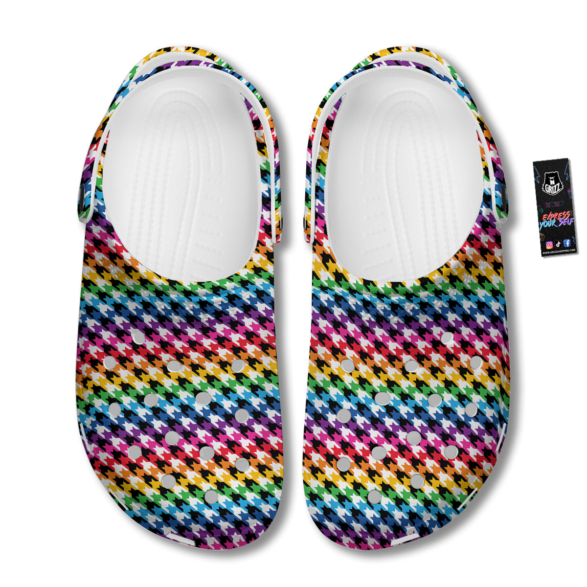 Houndstooth Rainbow Pride Print Pattern Clog-grizzshop