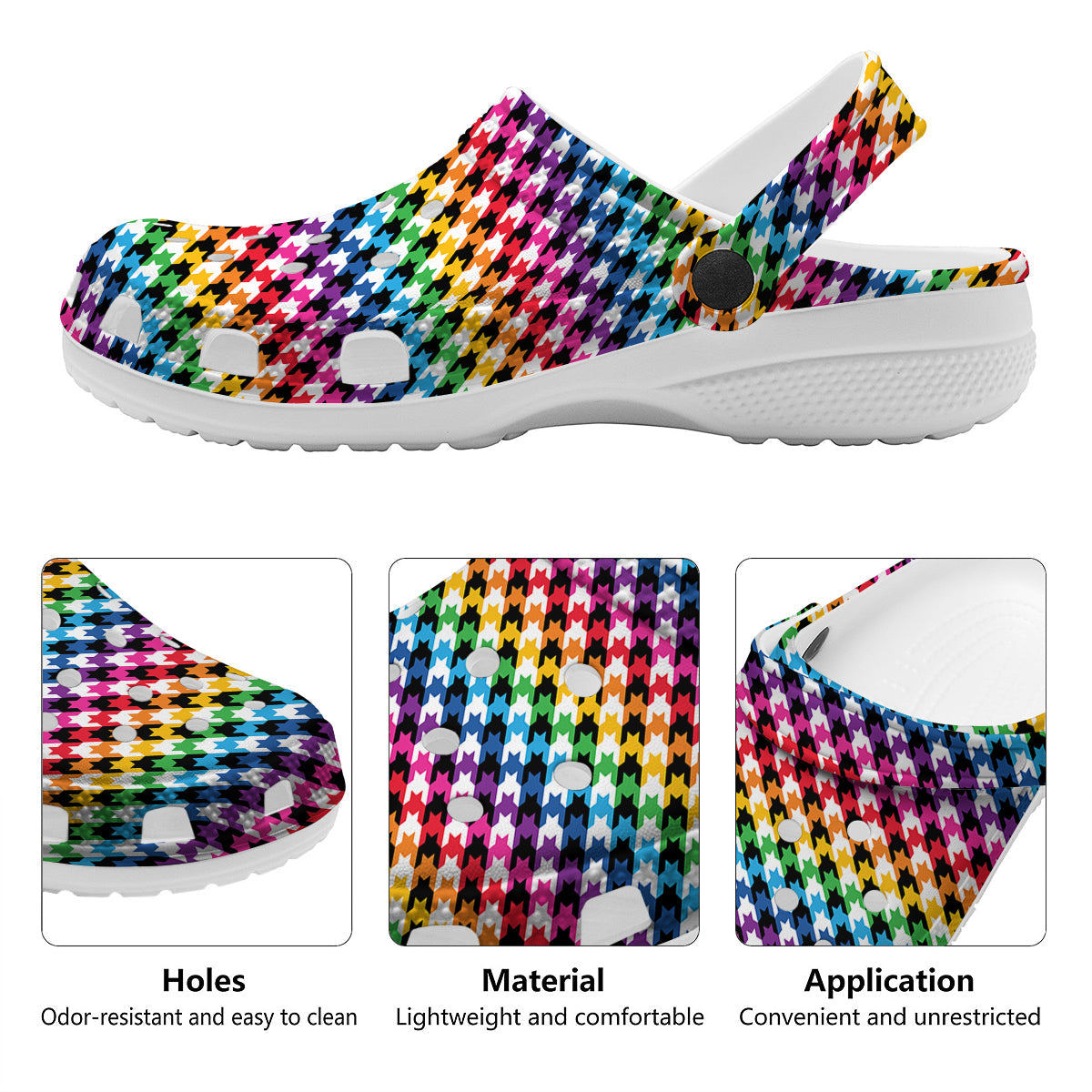 Houndstooth Rainbow Pride Print Pattern Clog-grizzshop