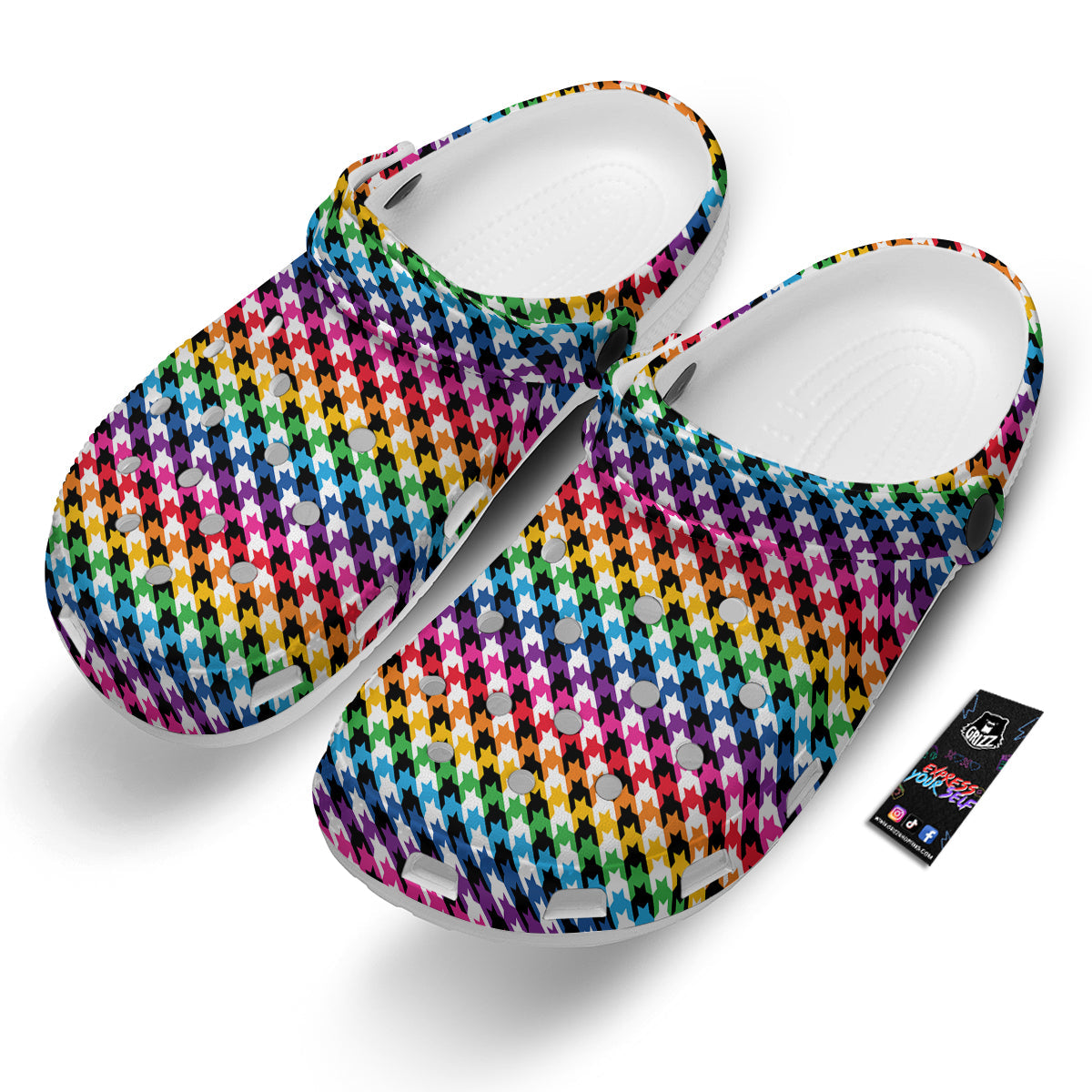 Houndstooth Rainbow Pride Print Pattern Clog-grizzshop