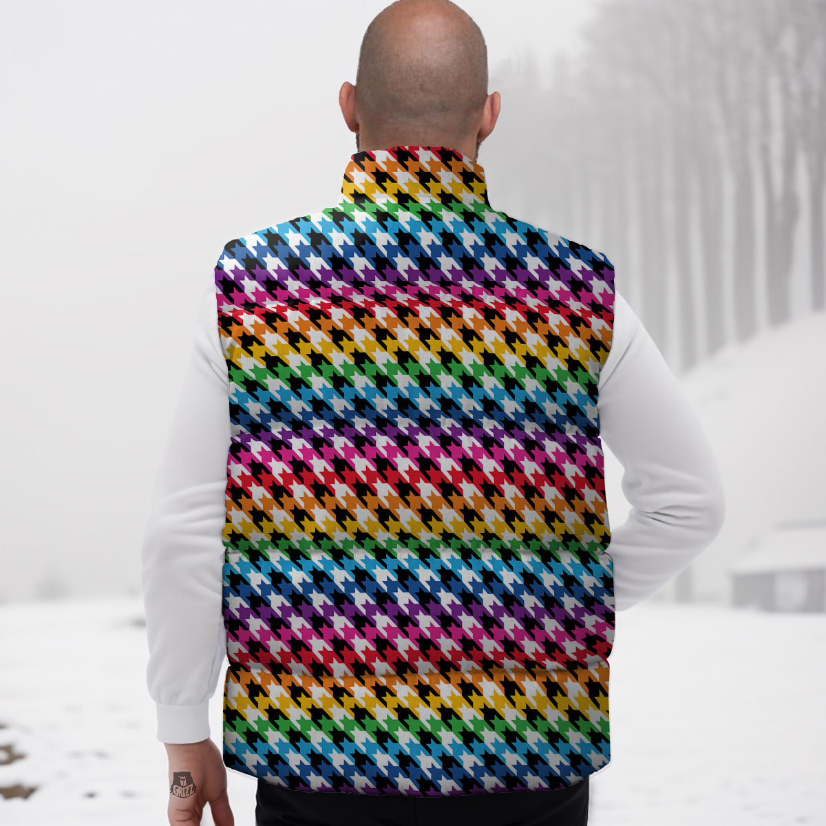Houndstooth Rainbow Pride Print Pattern Down Vest