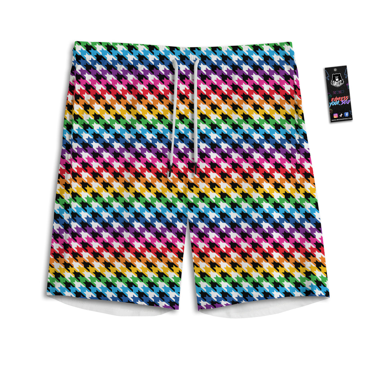 Houndstooth Rainbow Pride Print Pattern Men's Athletic Shorts