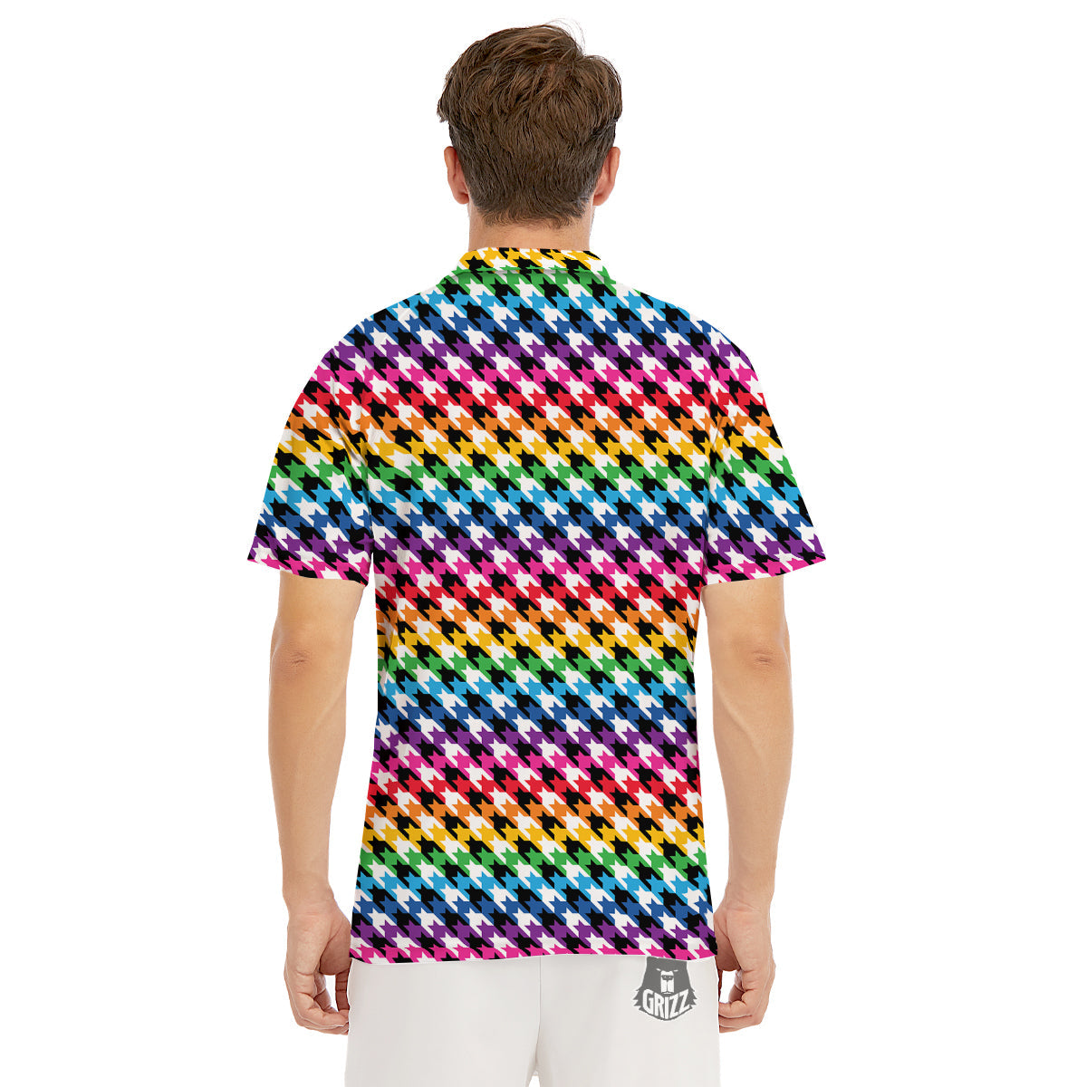 Houndstooth Rainbow Pride Print Pattern Men's Golf Shirts-grizzshop