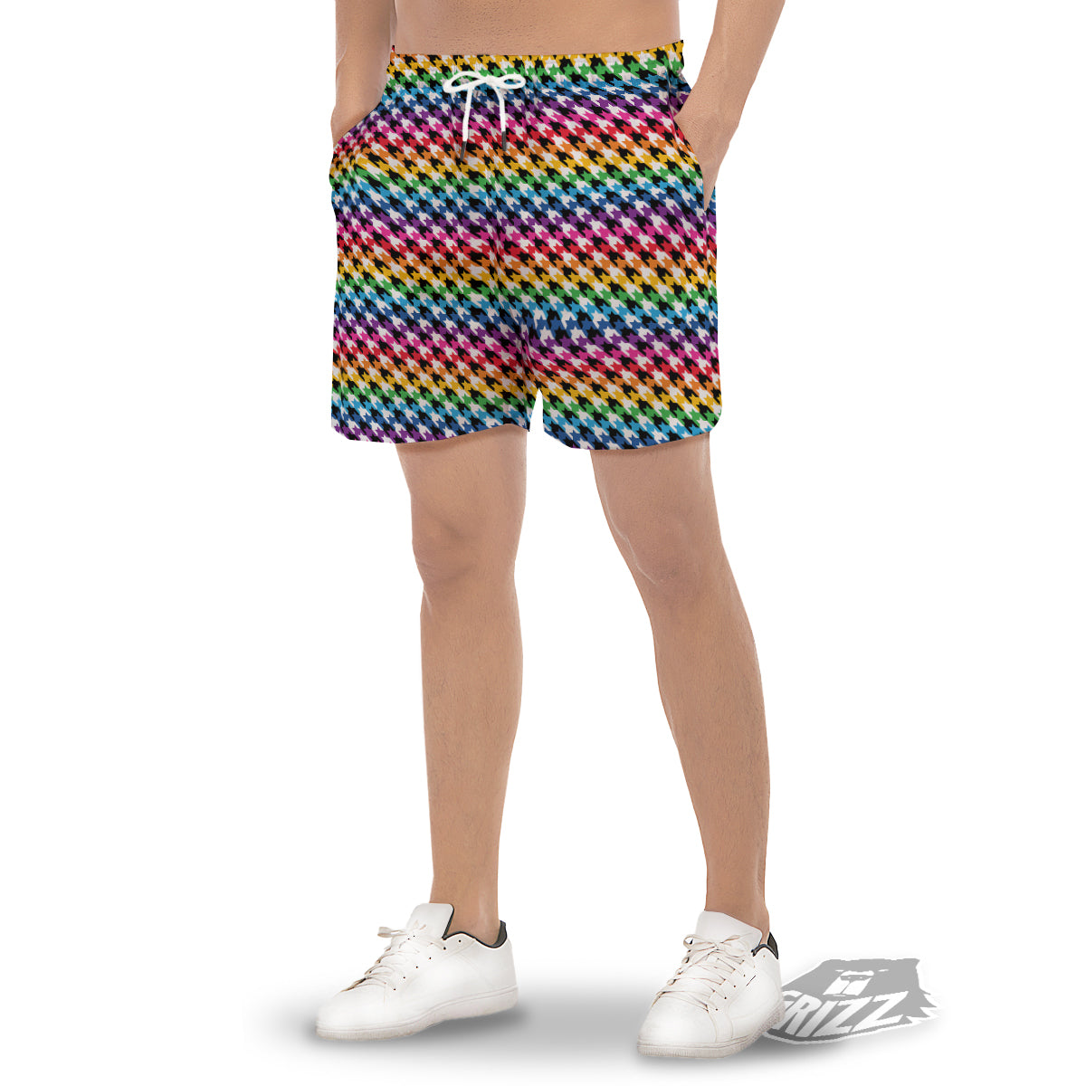 Houndstooth Rainbow Pride Print Pattern Men's Gym Shorts-grizzshop