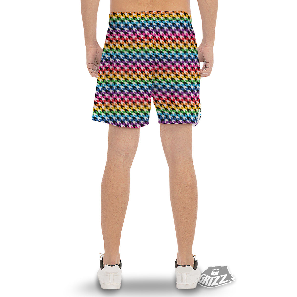 Houndstooth Rainbow Pride Print Pattern Men's Gym Shorts-grizzshop