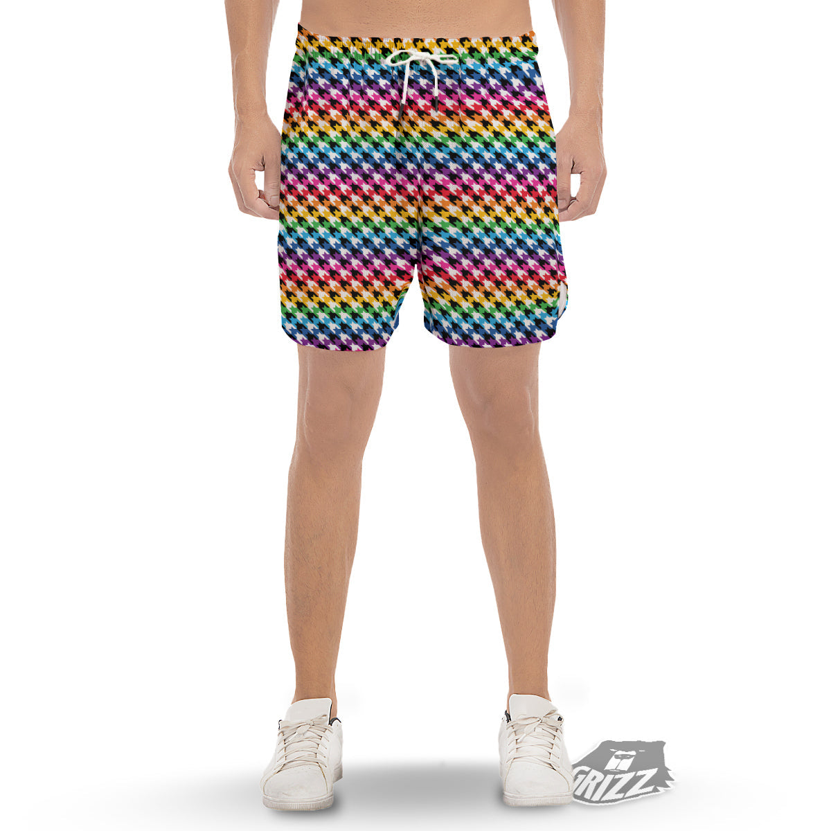 Houndstooth Rainbow Pride Print Pattern Men's Gym Shorts-grizzshop