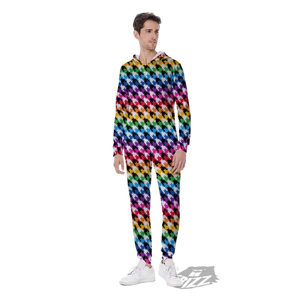 Houndstooth Rainbow Pride Print Pattern Men's Jumpsuit-grizzshop