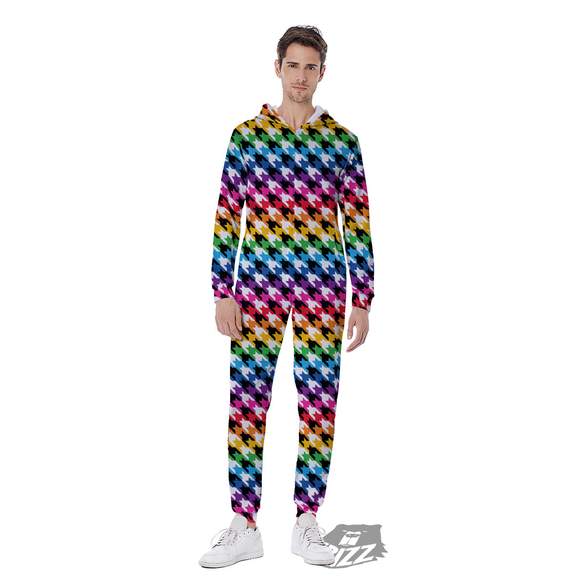 Houndstooth Rainbow Pride Print Pattern Men's Jumpsuit-grizzshop