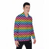 Houndstooth Rainbow Pride Print Pattern Men's Long Sleeve Shirts-grizzshop