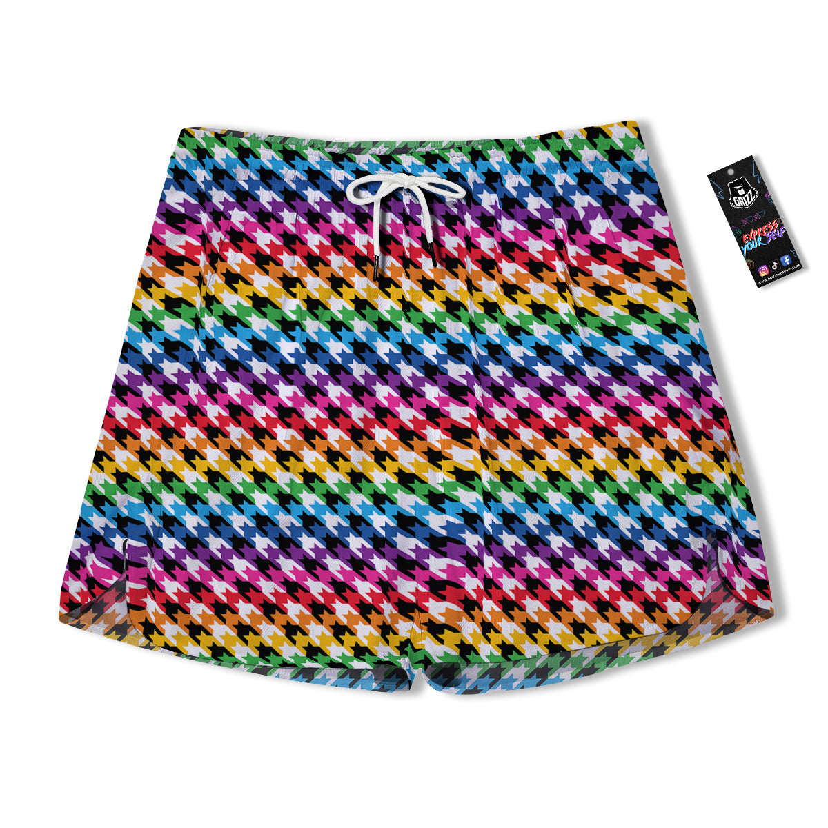 Houndstooth Rainbow Pride Print Pattern Men's Running Shorts-grizzshop