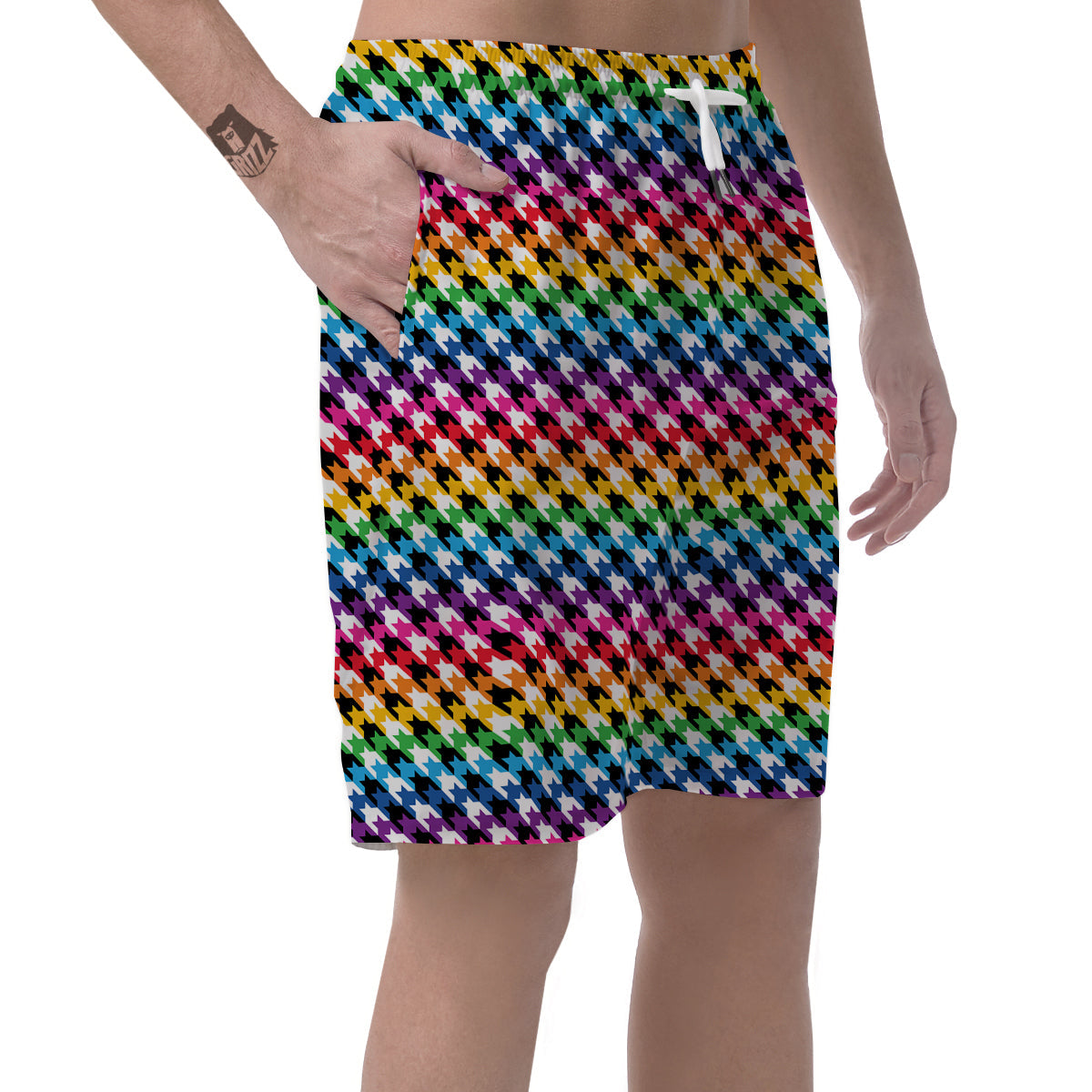 Houndstooth Rainbow Pride Print Pattern Men's Shorts-grizzshop