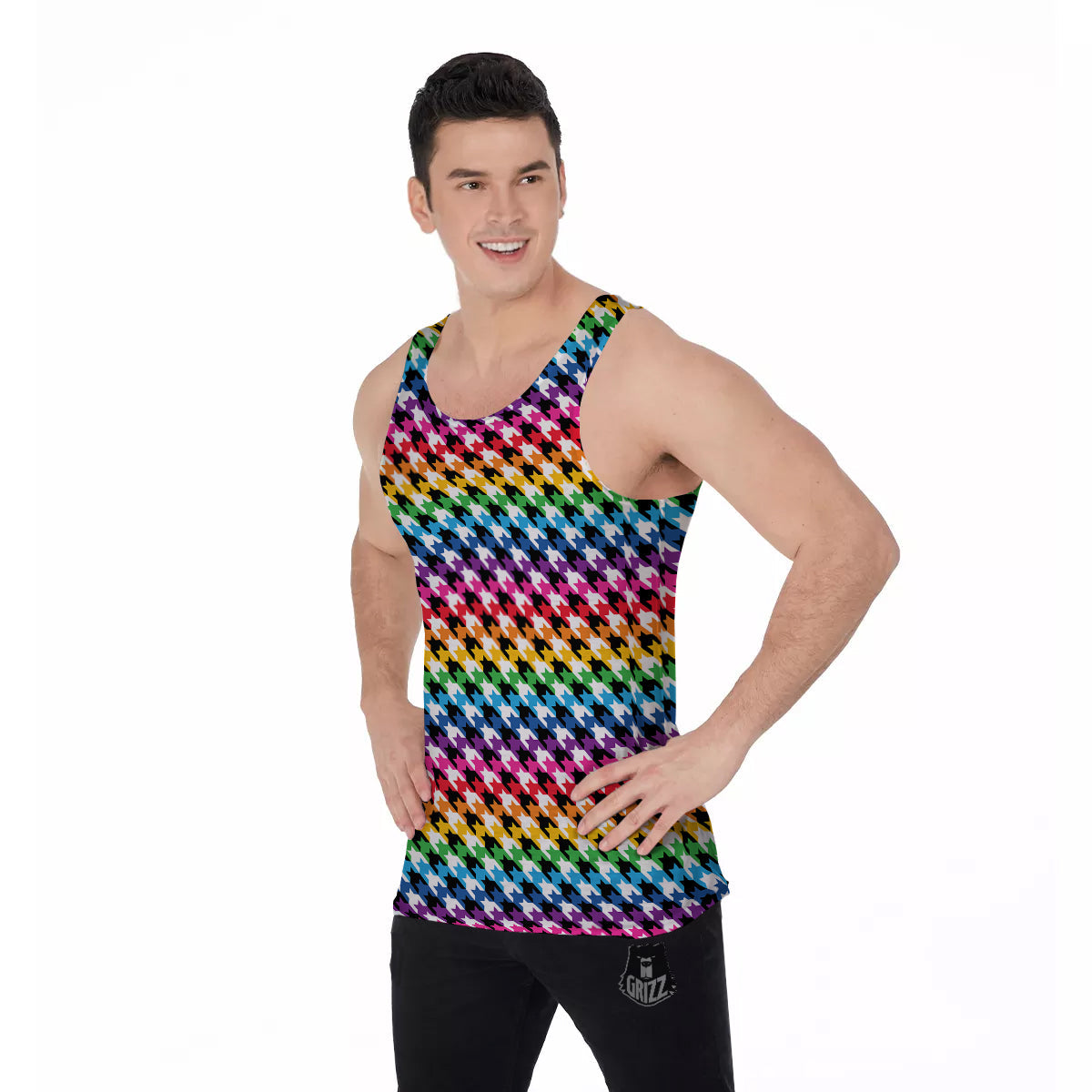 Houndstooth Rainbow Pride Print Pattern Men's Tank Top-grizzshop