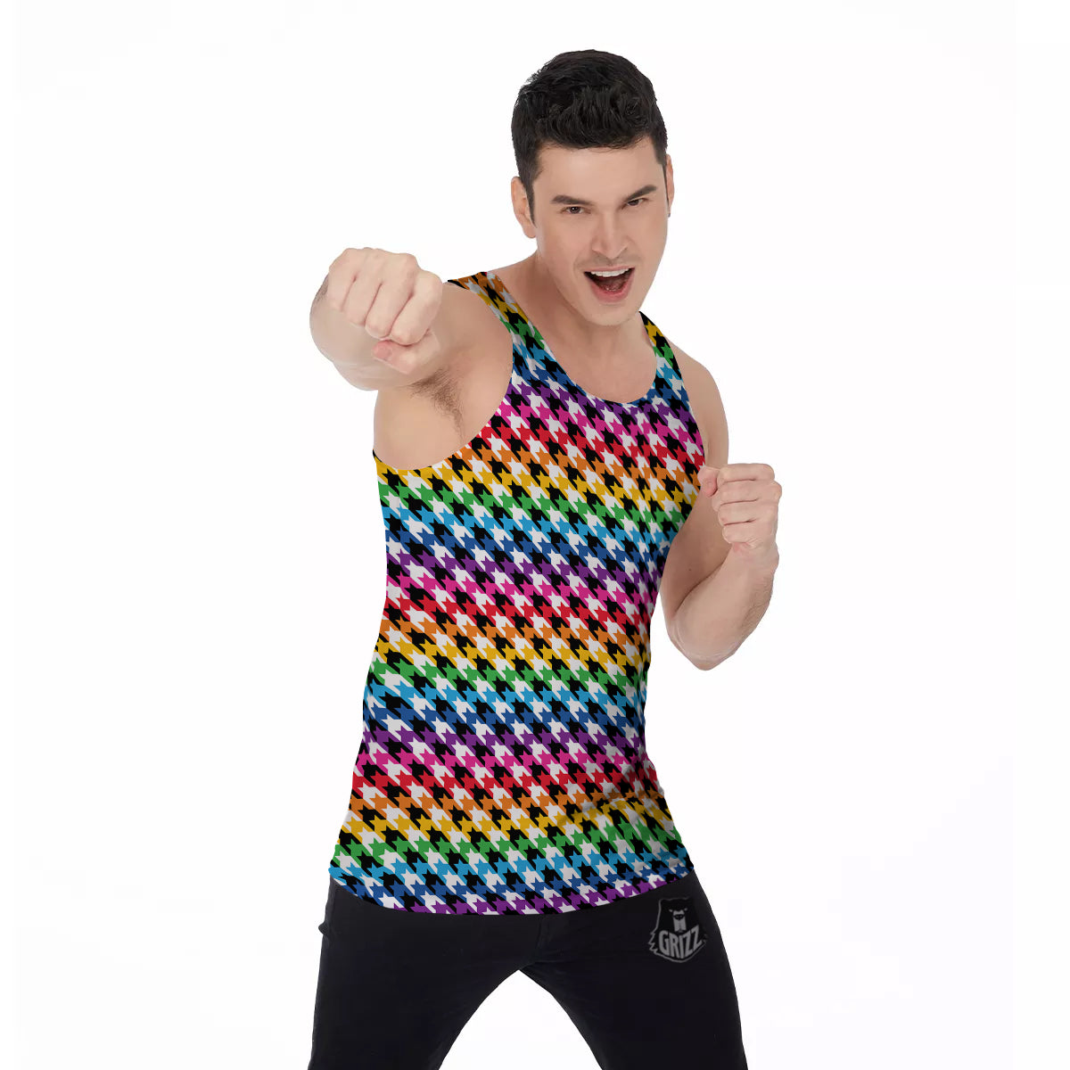 Houndstooth Rainbow Pride Print Pattern Men's Tank Top-grizzshop