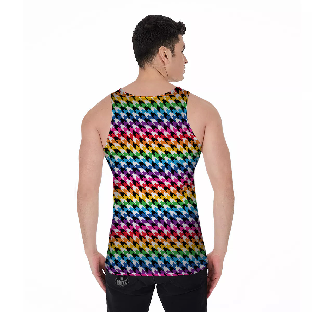 Houndstooth Rainbow Pride Print Pattern Men's Tank Top-grizzshop