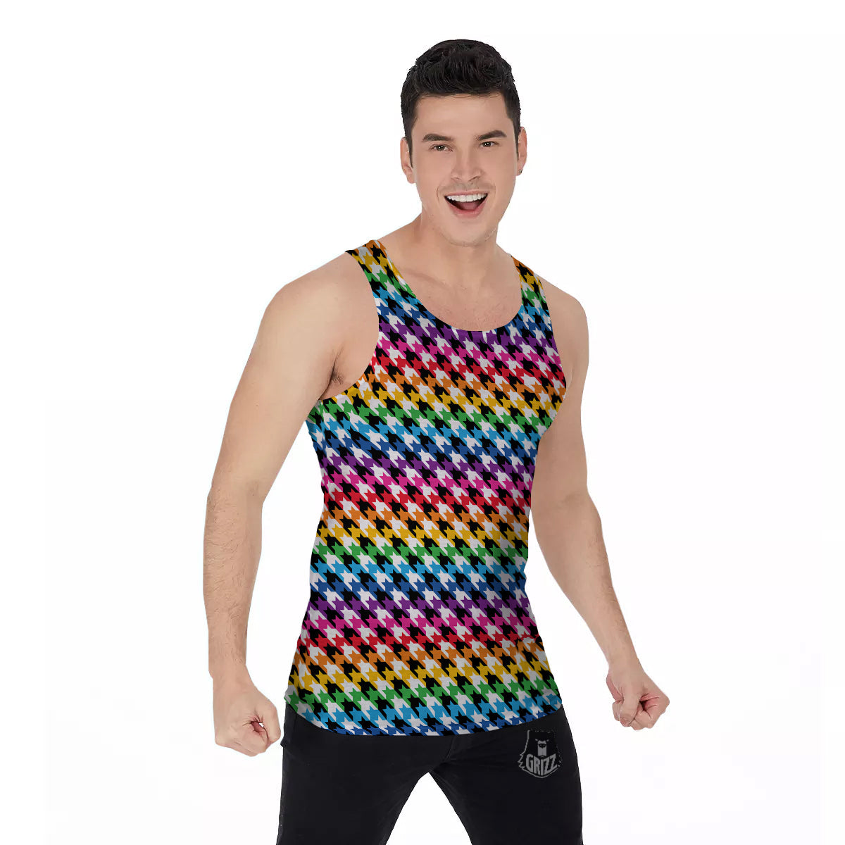 Houndstooth Rainbow Pride Print Pattern Men's Tank Top-grizzshop