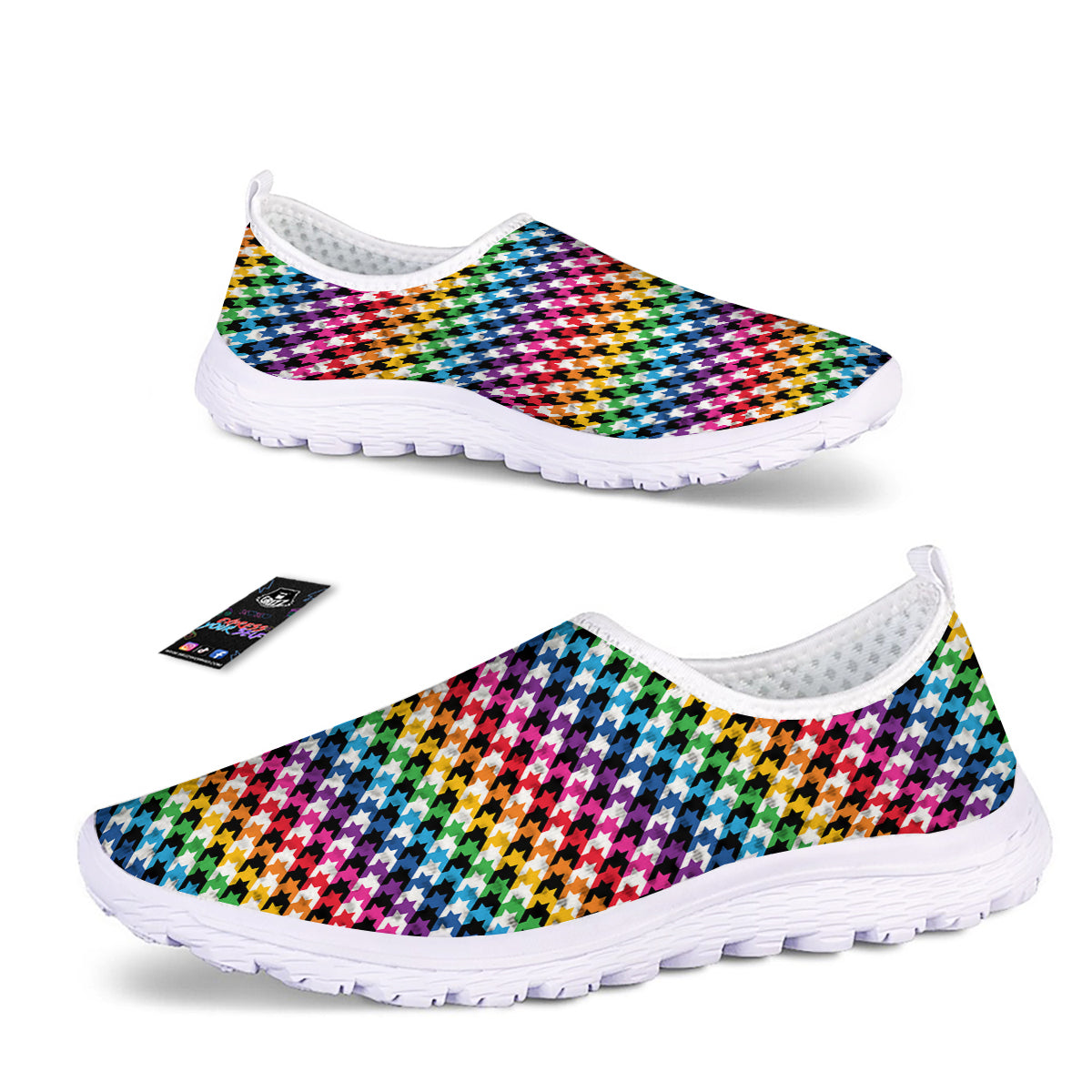 Houndstooth Rainbow Pride Print Pattern Nurse Shoes-grizzshop