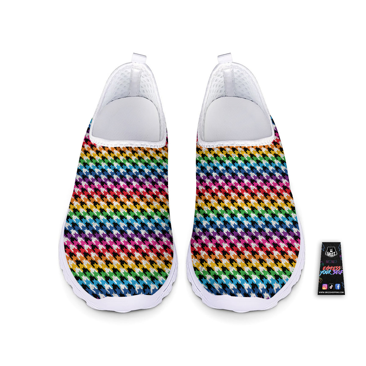 Houndstooth Rainbow Pride Print Pattern Nurse Shoes-grizzshop